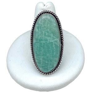 Amazonite Ring Size 10.5 Natural Stone Crystal Sterling Silver 925 Green Oval